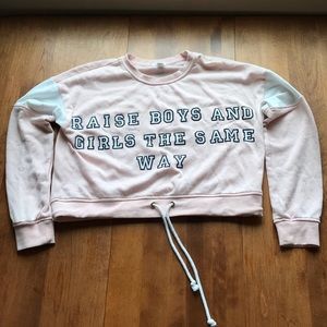 Pink and White Forever 21 crop top sweatshirt (M)